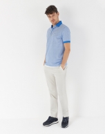 Blue and white jacquard polo shirt