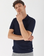 Navy blue cotton knit polo shirt