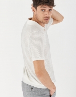 White cotton knit polo shirt