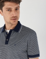 Navy blue pinstripe mercerized cotton polo shirt