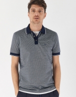 Navy blue pinstripe mercerized cotton polo shirt