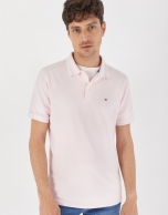 Pink pique cotton polo shirt with white outlines