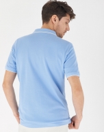 Blue pique cotton polo shirt with white outlines