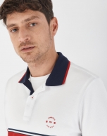 Navy blue, red and white color block polo shirt