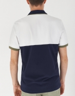 Navy blue, khaki and white color block polo shirt