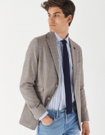 Tan and blue checked blazer