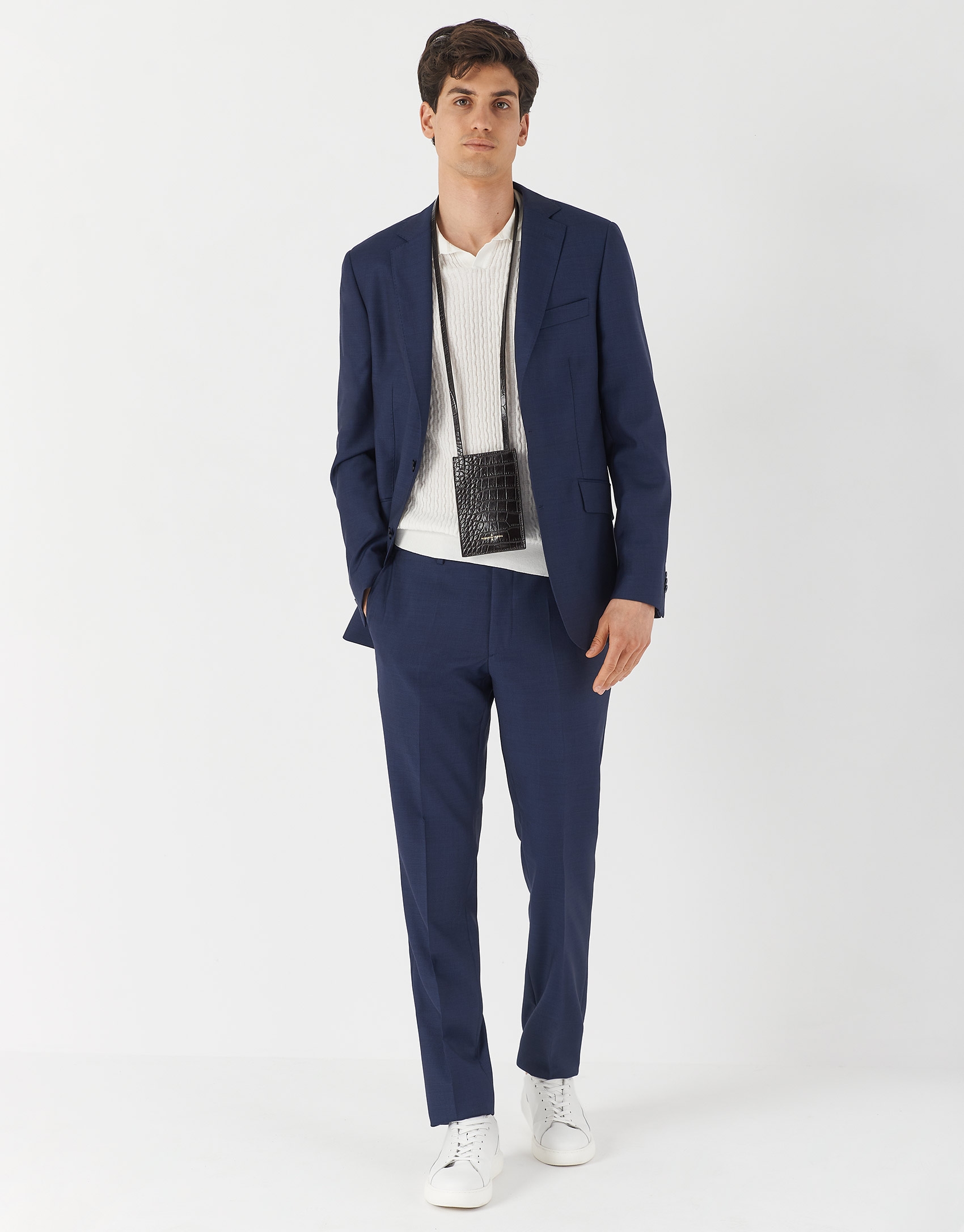 Navy blue half-canvas wool suit