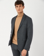 Gray micro-checked unstructured suit with slim fit 