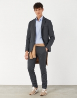 Gray micro-checked unstructured suit with slim fit 