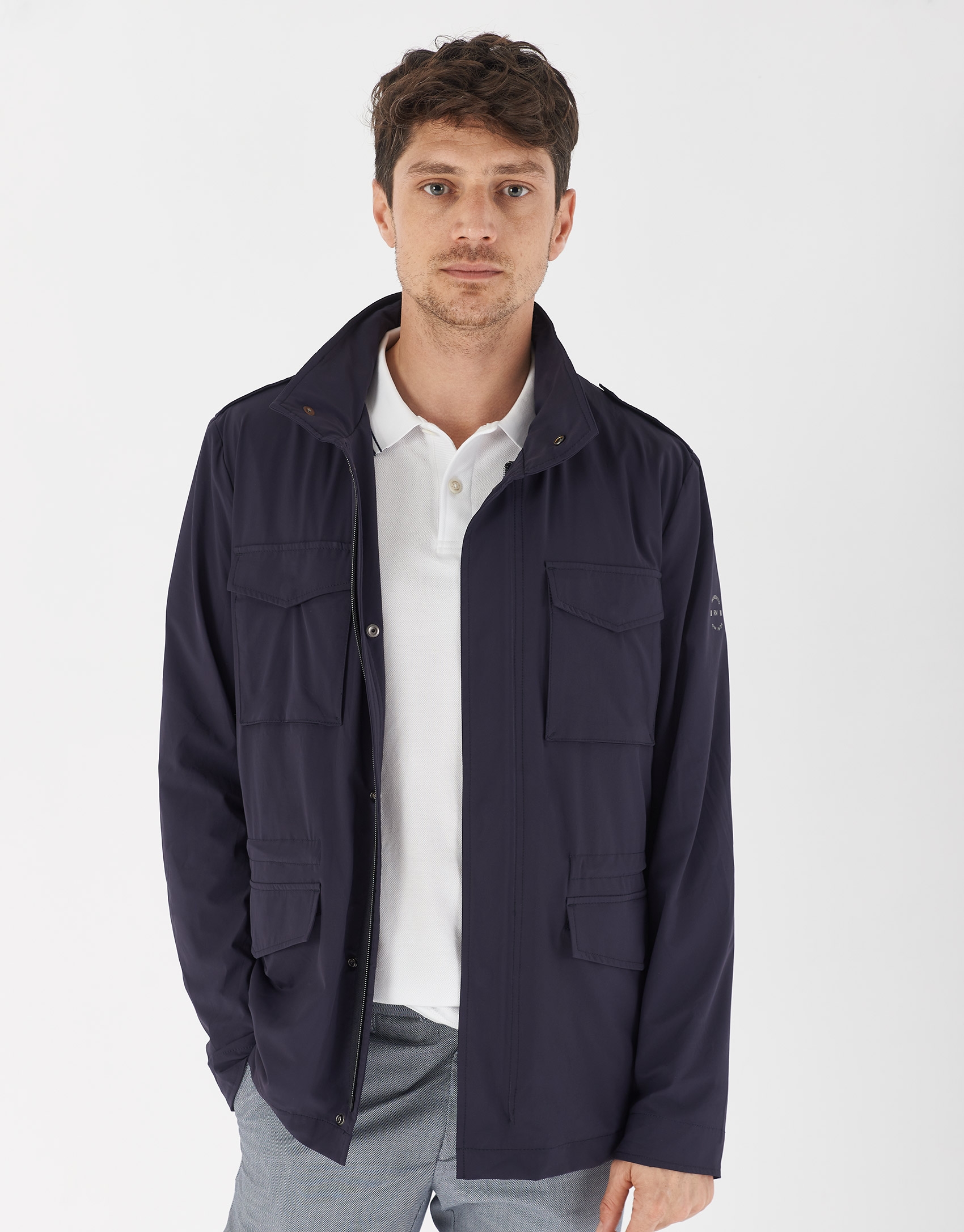 Navy blue light parka with four pockets