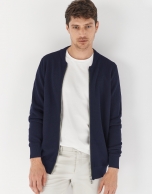 Navy blue knit bomber jacket