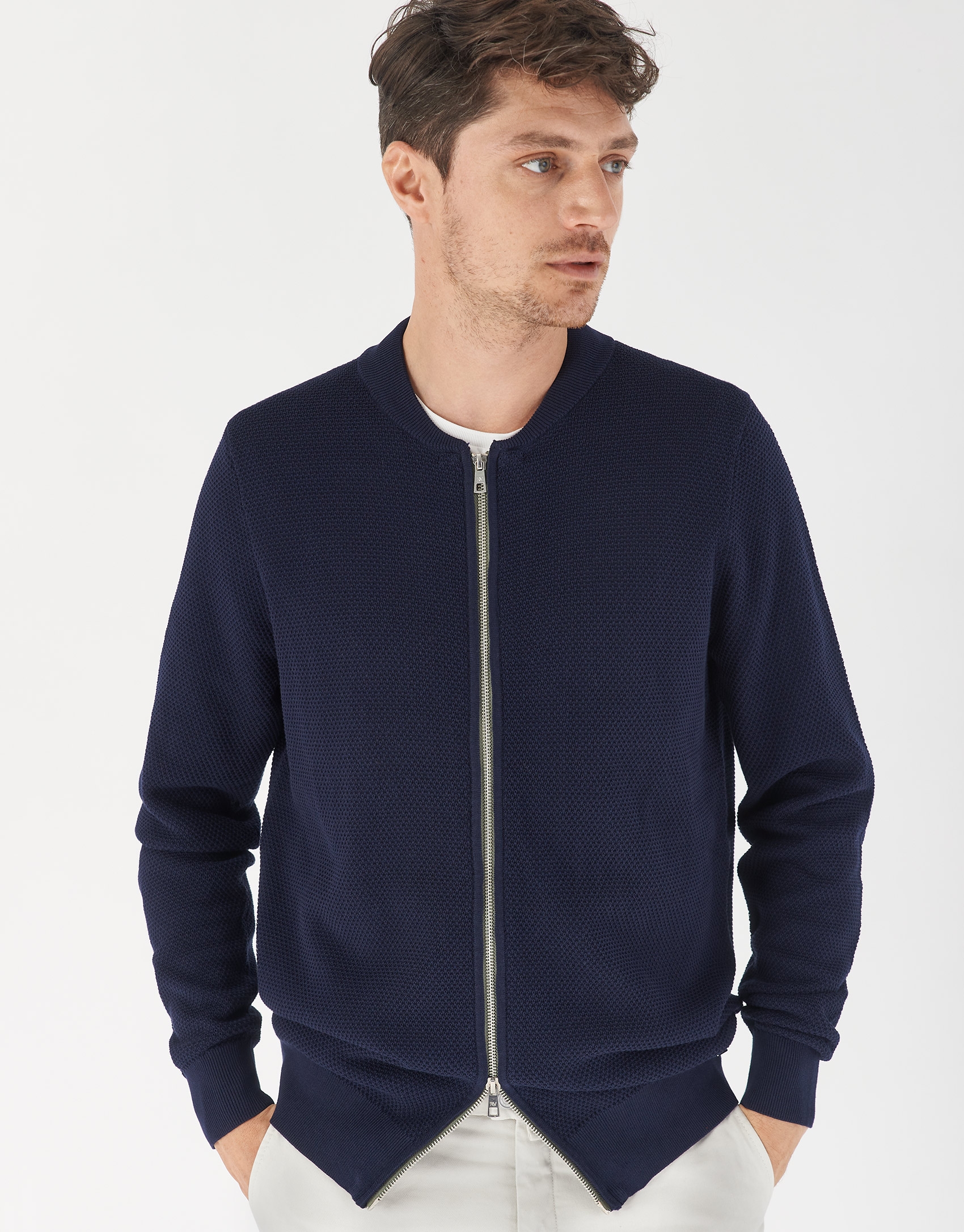 Navy blue knit bomber jacket Man SS2021 Roberto Verino