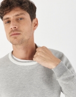 Gray sweater with white contrasting collar