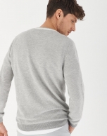 Gray sweater with white contrasting collar