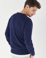 Navy blue cotton sweater with V-neck