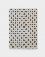 Cotton and linen scarf with white leaves and green dots