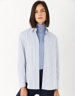 Blue and beige striped shirt with men's cut