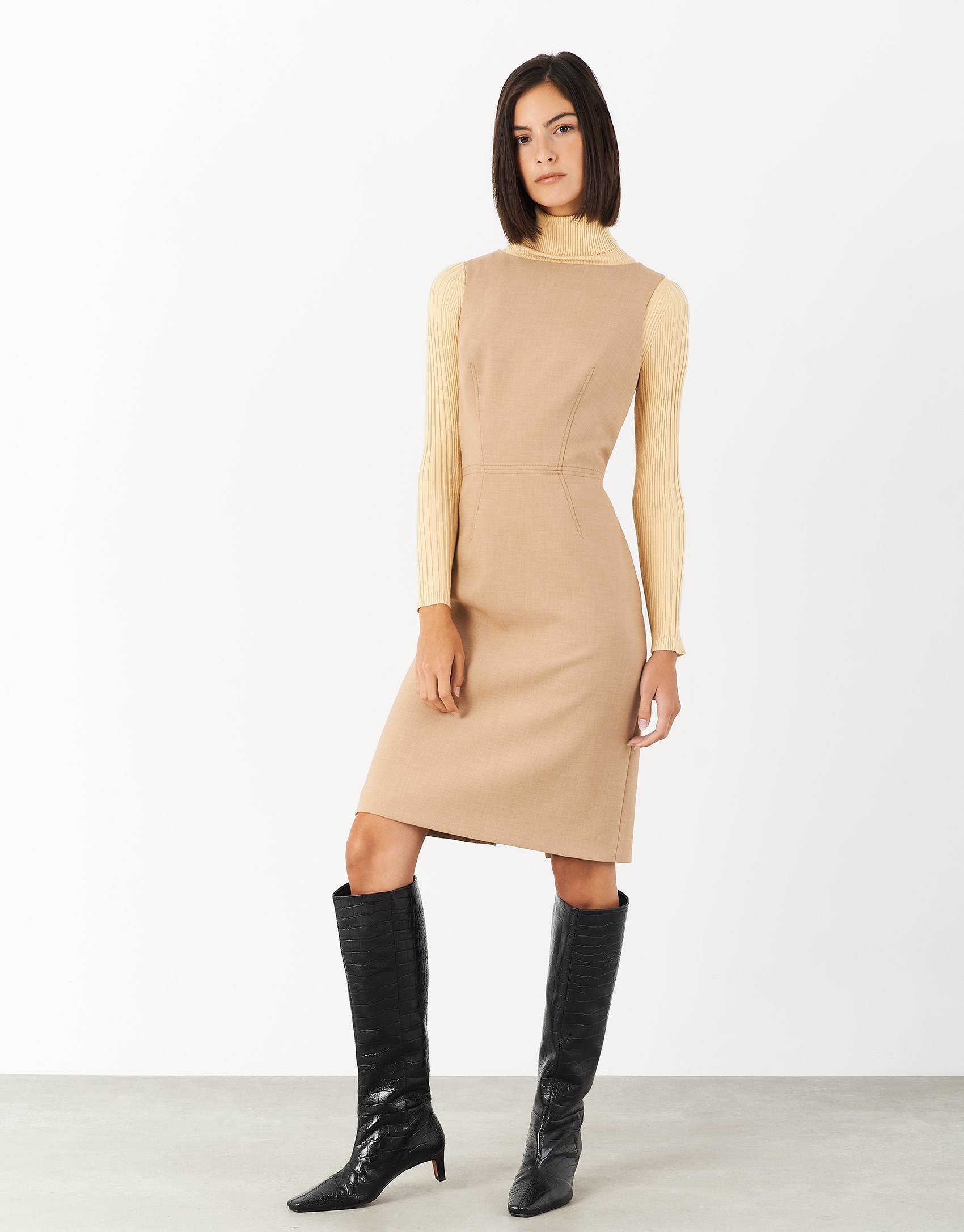 Camel sleeveless straight dress