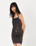 Midnight blue dress with spaghetti straps and sequins