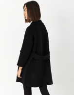 Black three-quarter wool coat