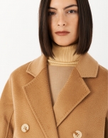 Long camel wool double-breasted coat