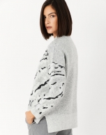 Gray sweater with animal print and side slits