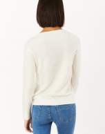 Off white fine knit sweater with horizontal stripes