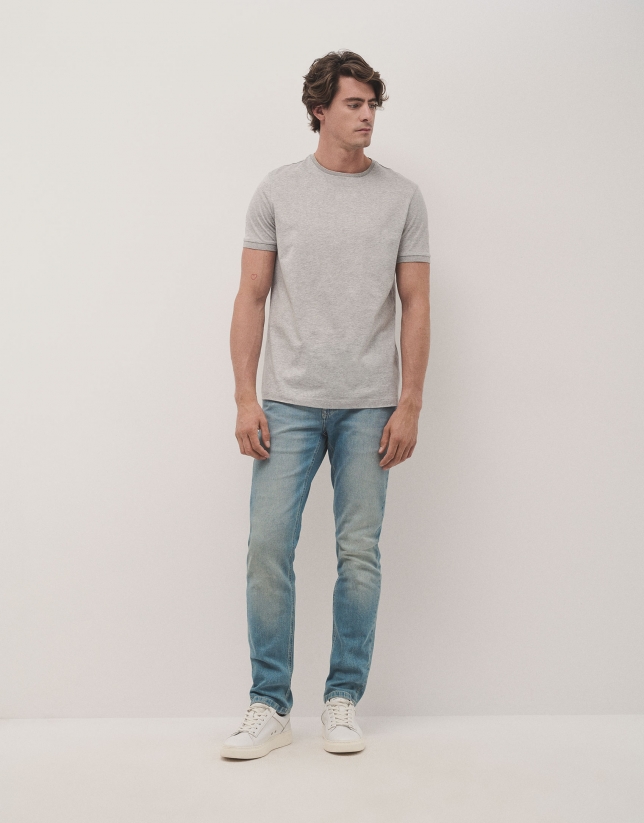 Melange gray double mercerised cotton t-shirt