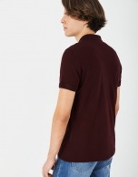 Dyed burgundy short sleeved polo shirt