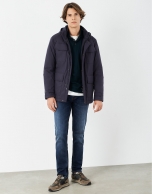 Navy blue parka with four pockets