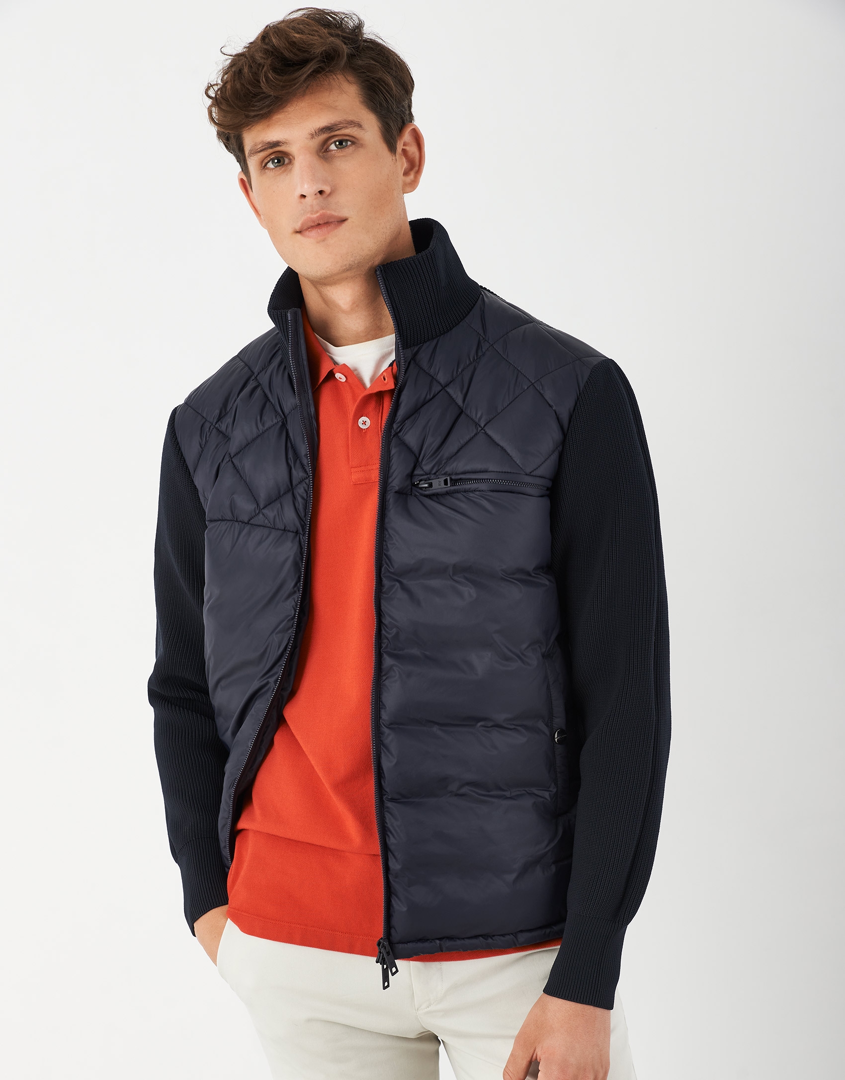 Navy blue quilted tech windbreaker