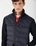 Navy blue quilted tech windbreaker