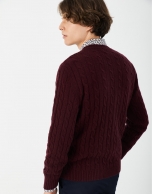 Burgundy cable-stitched sweater