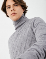 Gray melange wool and cashmere turtle neck sweater