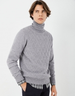 Gray melange wool and cashmere turtle neck sweater