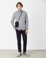 Gray melange wool and cashmere turtle neck sweater