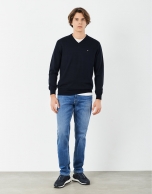 Navy blue V neck sweater