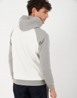 Gray and beige sweatshirt with hood