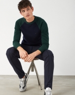 Navy blue and green two-color sweater