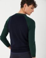 Navy blue and green two-color sweater