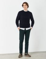 Navy blue sweater with embossed horizontal design