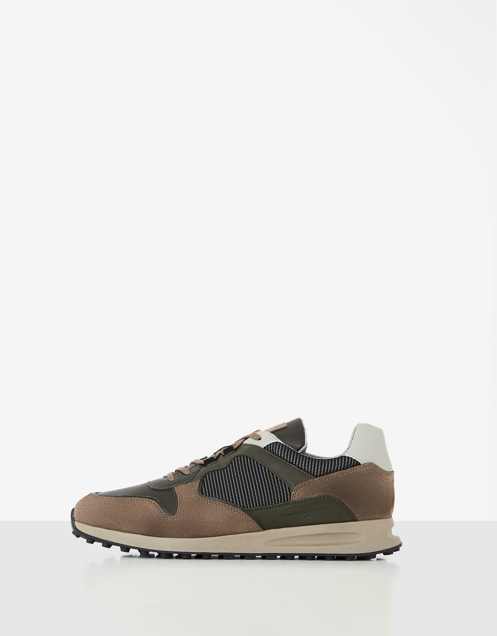 Khaki leather running shoes