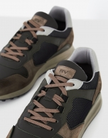 Khaki leather running shoes