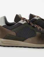 Khaki leather running shoes