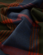 Khaki, orange and blue checked scarf