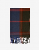 Khaki, orange and blue checked scarf