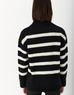 Black and white striped sweater with Perkins collar