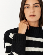 Black and white striped sweater with Perkins collar