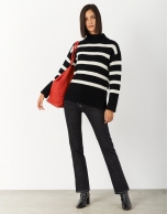 Black and white striped sweater with Perkins collar