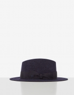 Blue felt fedora hat with matching ribbon